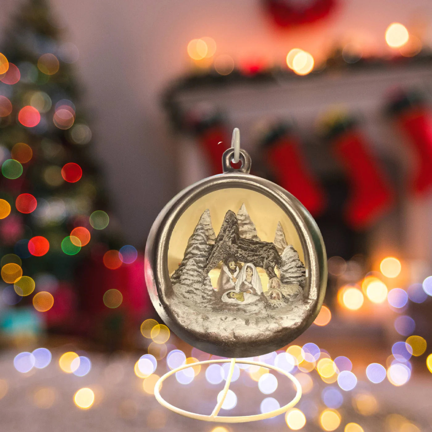 Sfera Di Natale Con Natività Ceramex 18 cm Toupe Led