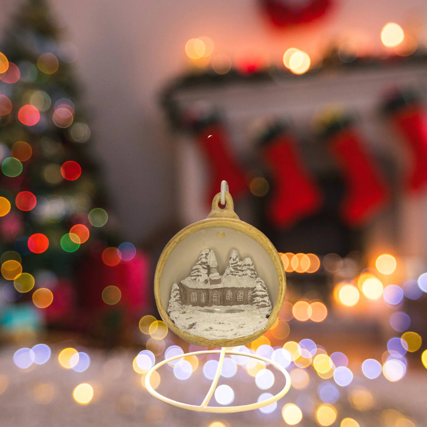 Sfera Di Natale Con Chiesa Ceramex 12 cm Gold