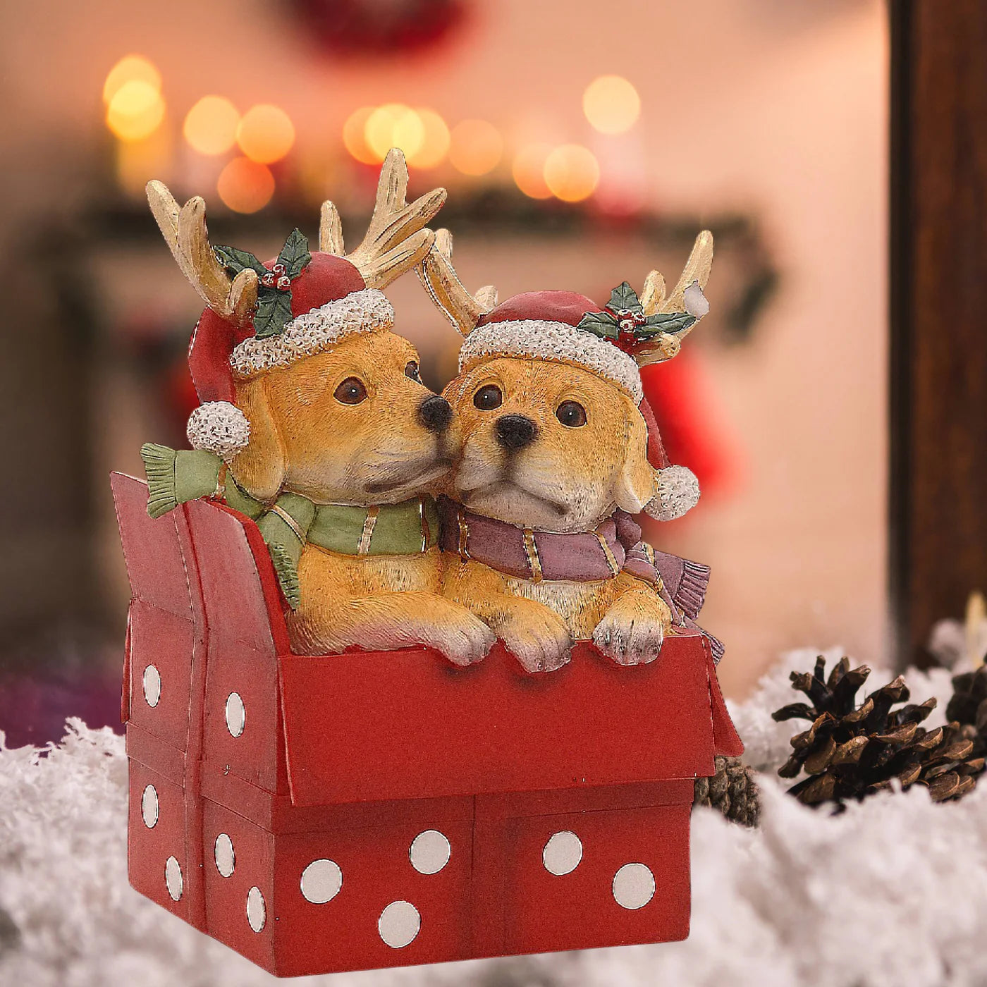 Scatola Con Cagnolini Natalizi Vetur Rosso 24,5 cm 25210