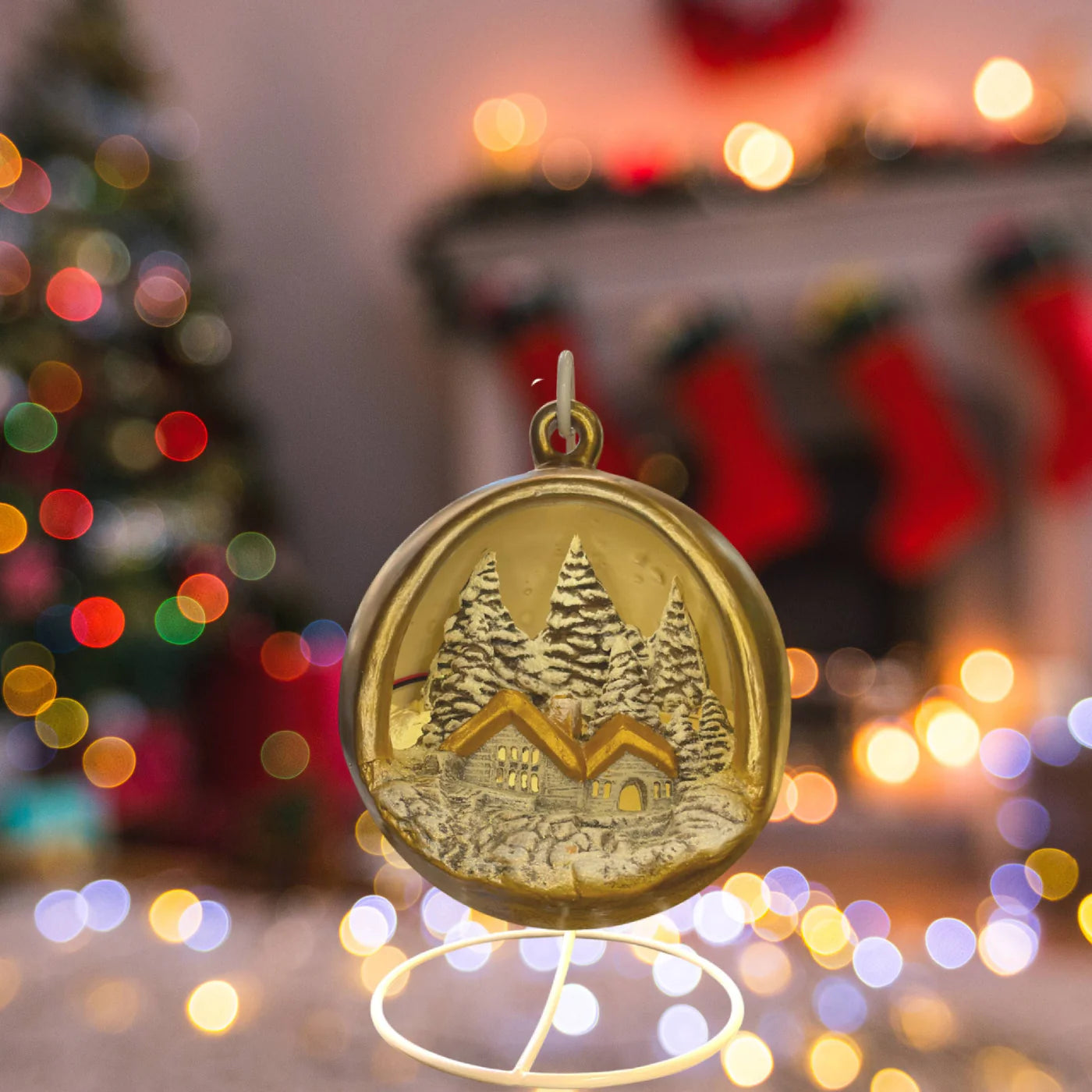 Sfera Di Natale Con Paesaggio Ceramex Led Oro 18 cm