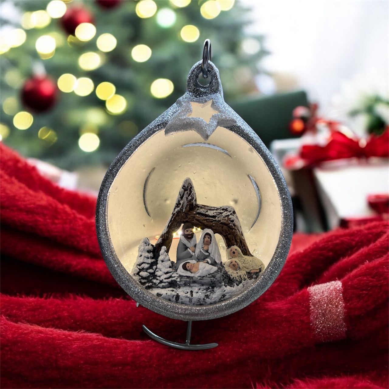 Sfera Di Natale Natività Ceramex Led Silver Glitter 18 cm