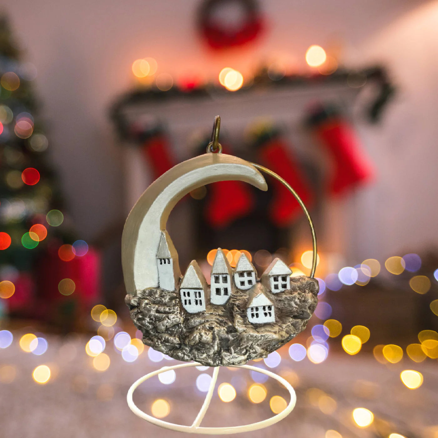 Decorazione Luna Con Paesaggio Ceramex Oro