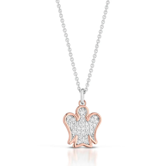 Collana con angelo argento rosato e zirconi