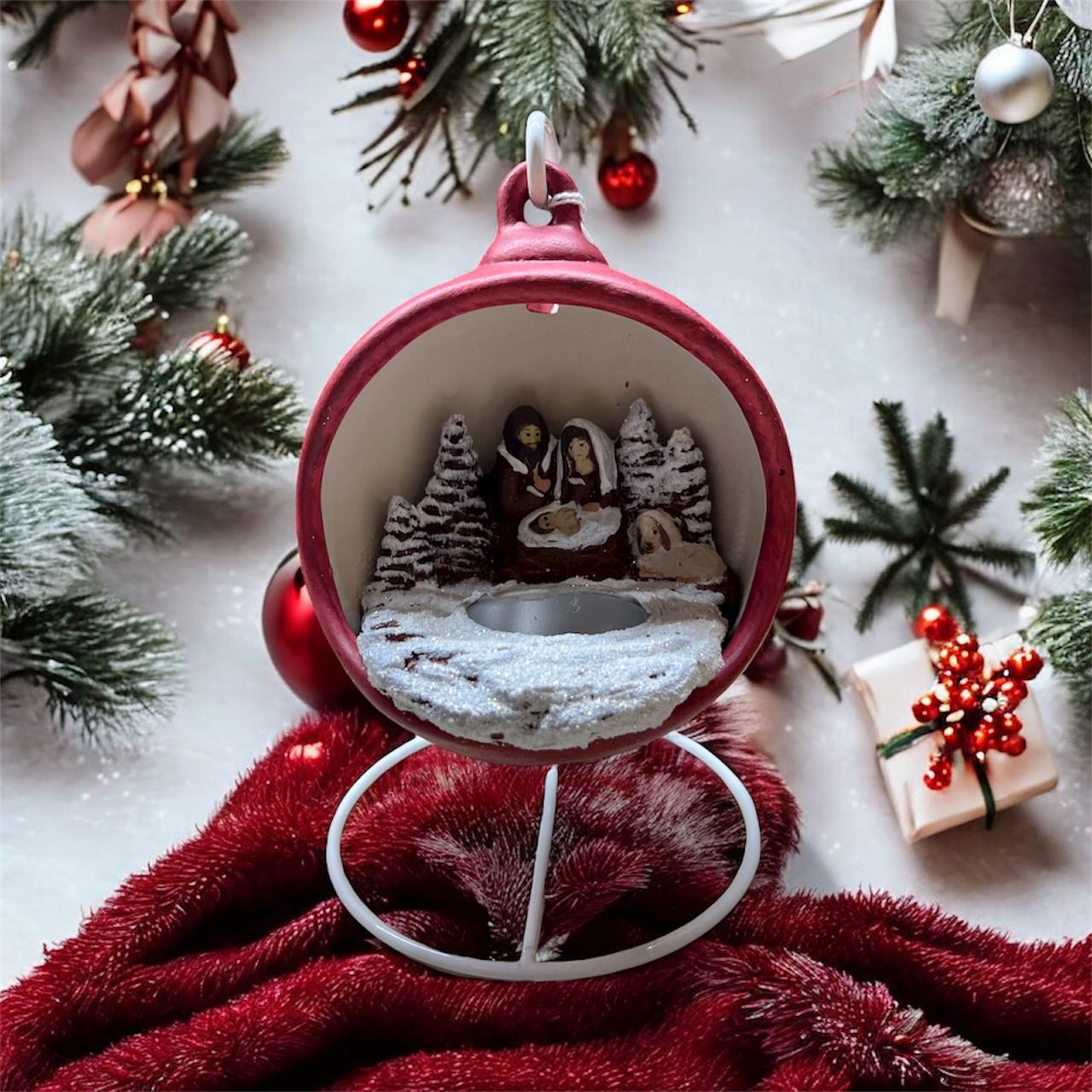 Sfera Di Natale Con Natività Ceramex 12 cm Red