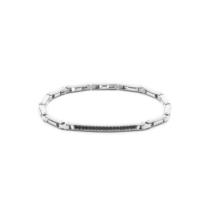 Bracciale Uomo 4US Cesare Paciotti Maglia Acciaio targhetta Zirconi Neri
