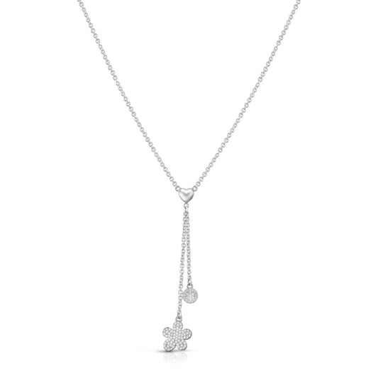 Collana a y in argento con fiore e paillettes