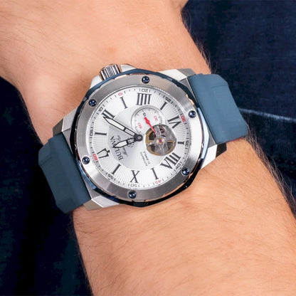 Orologio Uomo Bulova Automatico Marine Star Acciaio Gomma Open Heart Blu