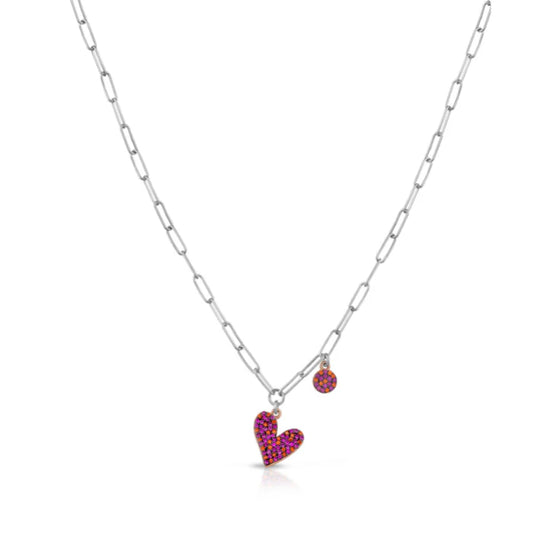 Collana in argento con cuore e zirconi fucsia e arancione