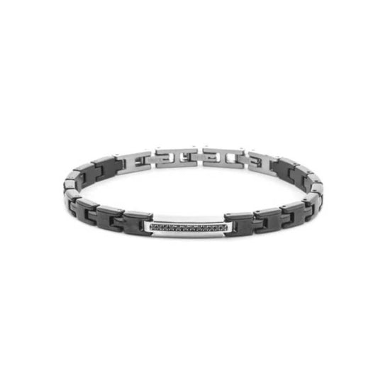 Bracciale Uomo 4US Cesare Paciotti Acciaio Nero Targhetta Zirconi