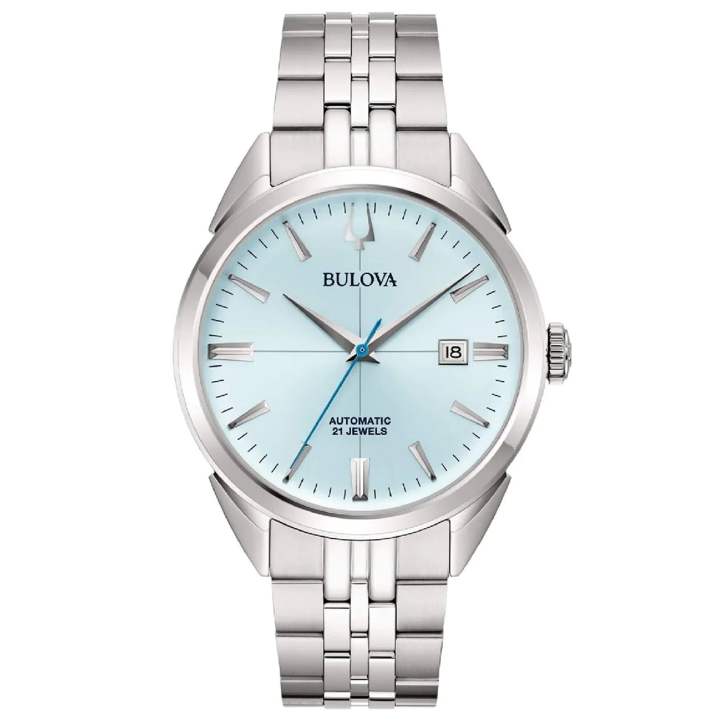 Orologio Uomo Bulova automatico in acciaio con quadrante azzurro e datario