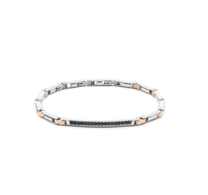 Bracciale Uomo 4US Cesare Paciotti Maglia Acciaio PDV rosè targhetta Zirconi Neri