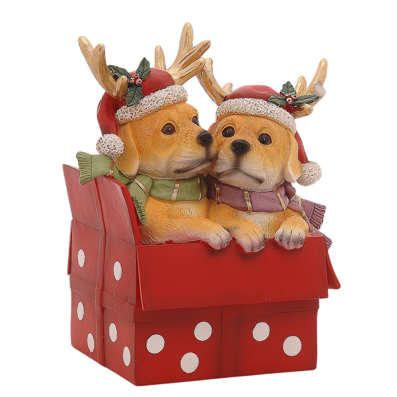 Scatola Con Cagnolini Natalizi Vetur Rosso 24,5 cm 25210