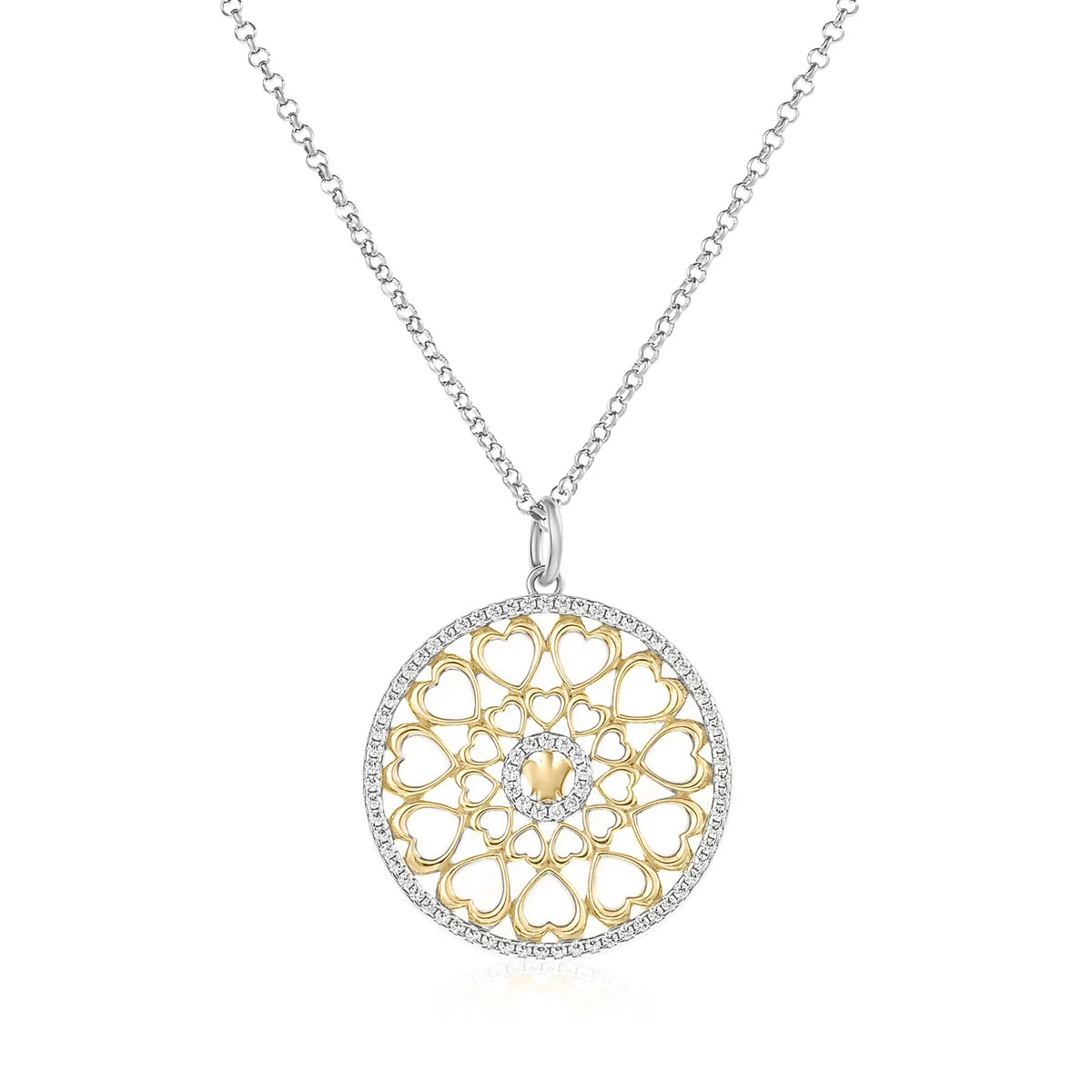 MEDAGLIA CON ANGELO, CUORE DORATO E ZIRCONI