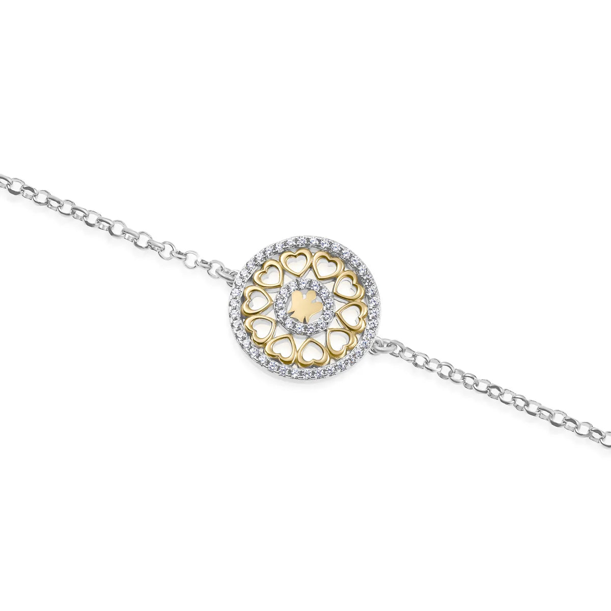 BRACCIALE CON MEDAGLIA ANGELO, CUORE DORATO E ZIRCONI