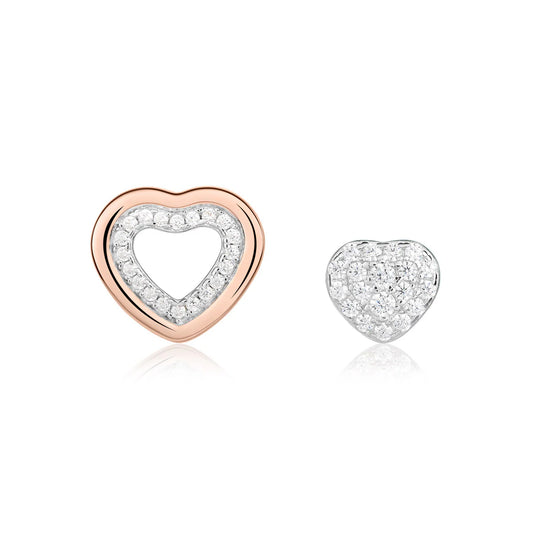 ORECCHINI TRILOGIA CUORE PAVÈ E CUORE ARGENTO ROSATO