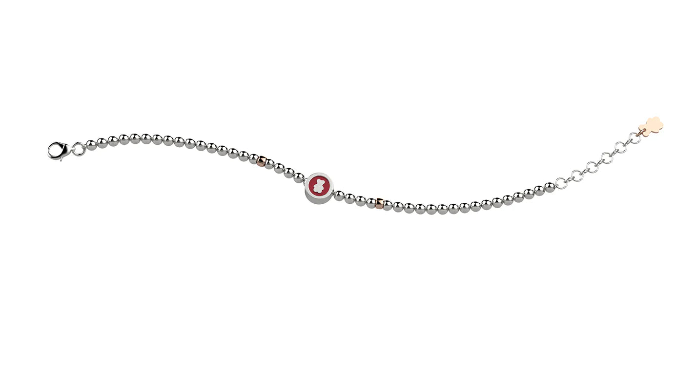 Bracciale Argento 925 Con Pallini - Orsetto Rosso