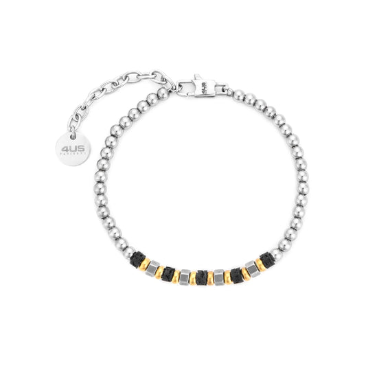 Bracciale Paciotti 4US acciaio pvd oro e pietra lava nera