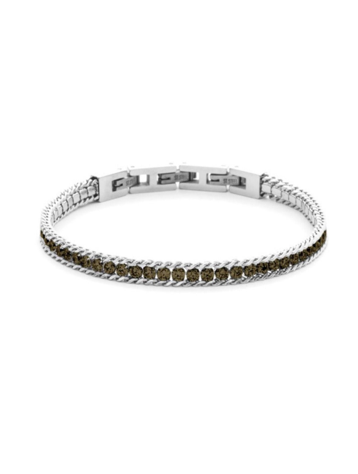 Bracciale Uomo 4US Cesare Paciotti Tennis Acciaio Zirconi Marroni