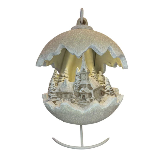 Sfera Di Natale Con Chiesa Ceramex Led Ecrù Glitter