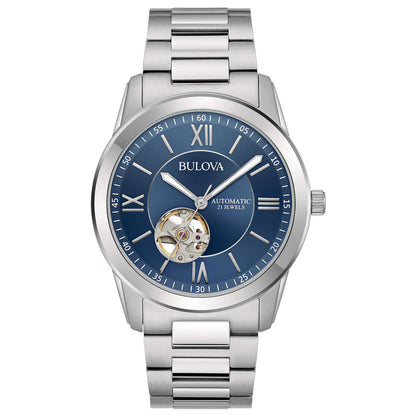 Orologio Uomo Bulova Automatico Numeri Romani Acciaio Blu Open Heart