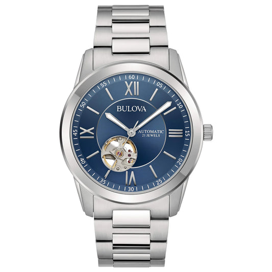 Orologio Uomo Bulova Automatico Numeri Romani Acciaio Blu Open Heart