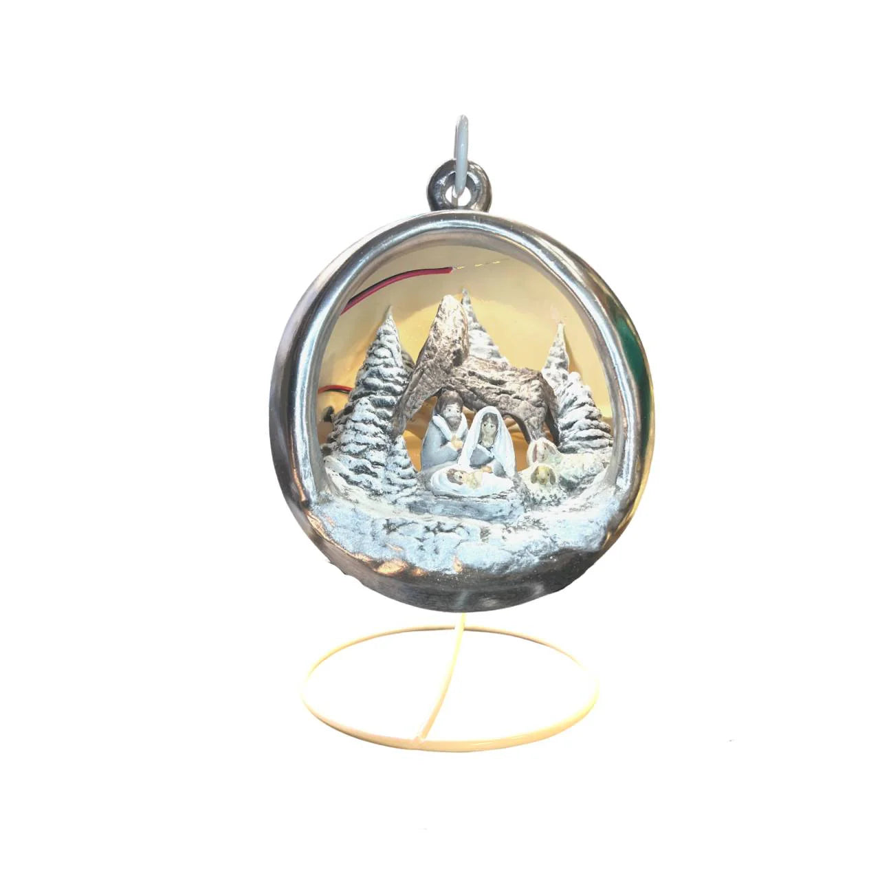 Sfera Di Natale Con Natività Ceramex Led Silver 18 cm