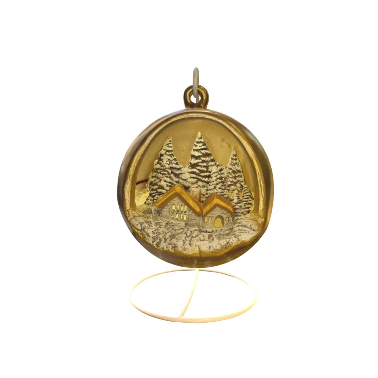 Sfera Di Natale Con Paesaggio Ceramex Led Oro 18 cm