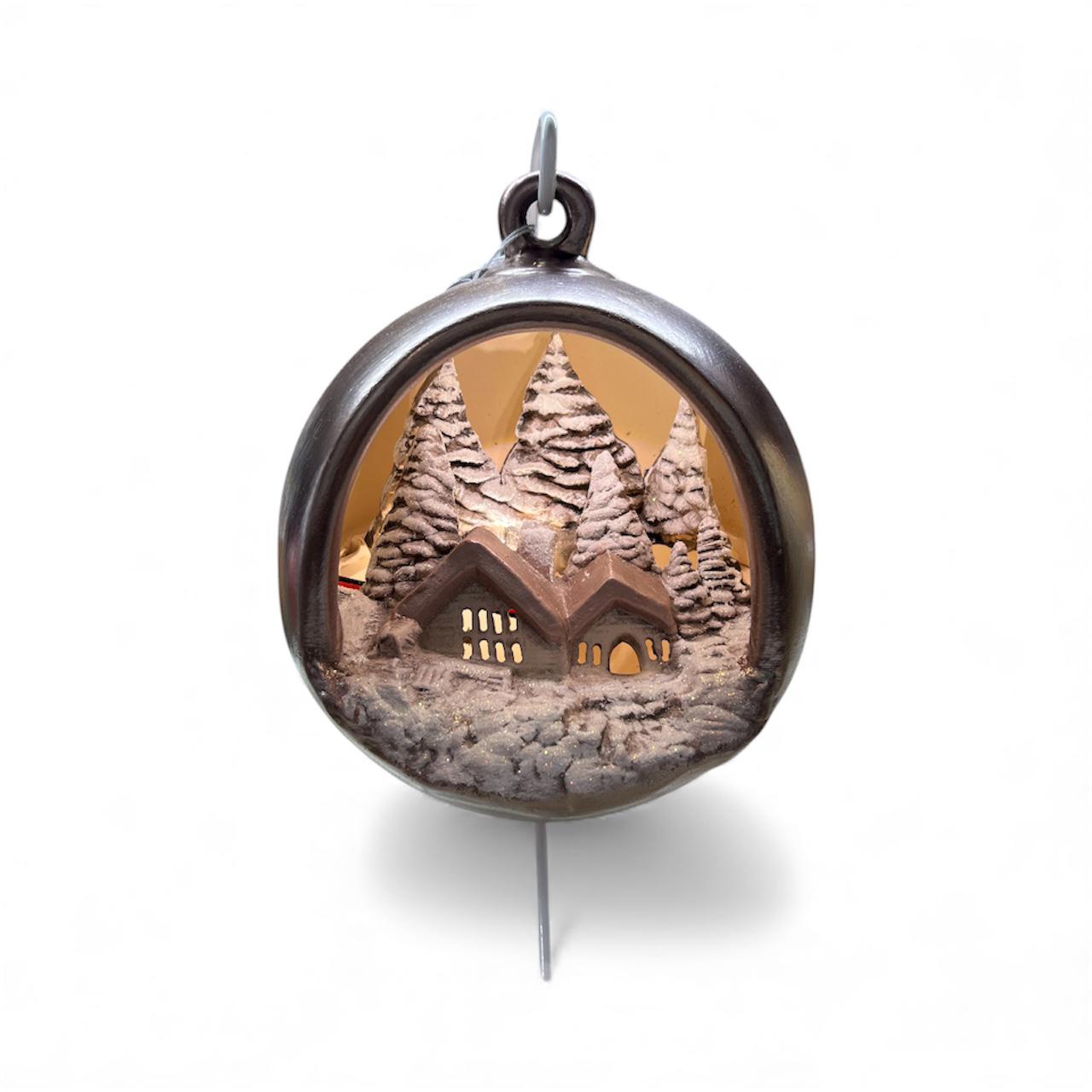 Sfera Di Natale Con Paesaggio Ceramex Toupe 18 cm Led