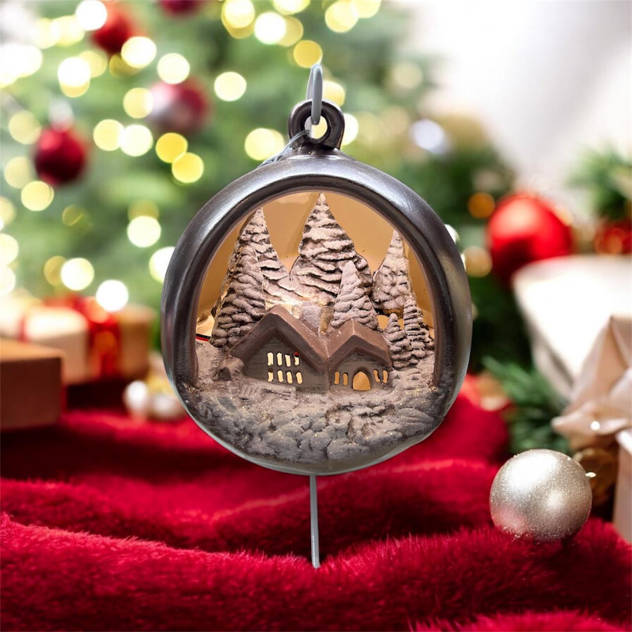 Sfera Di Natale Con Paesaggio Ceramex Toupe 18 cm Led