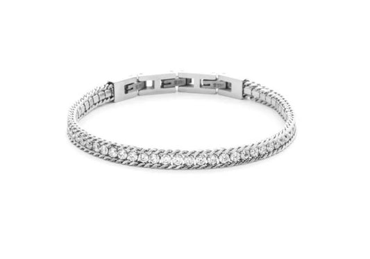 Bracciale Uomo 4US Cesare Paciotti Tennis Acciaio Zirconi Bianchi